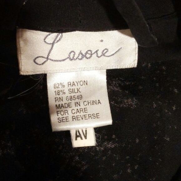 VTG Lasoie Silk Blend Semi Sheer Robe Black w Floral Velvet Romantic Goth OS - Picture 8 of 10